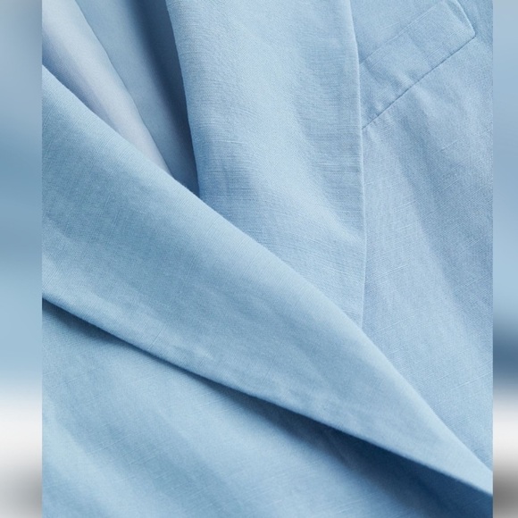 NWT H&M Light Blue Linen Belted Blazer Jacket Oversized Lined Size XSmall - Picture 15 of 16